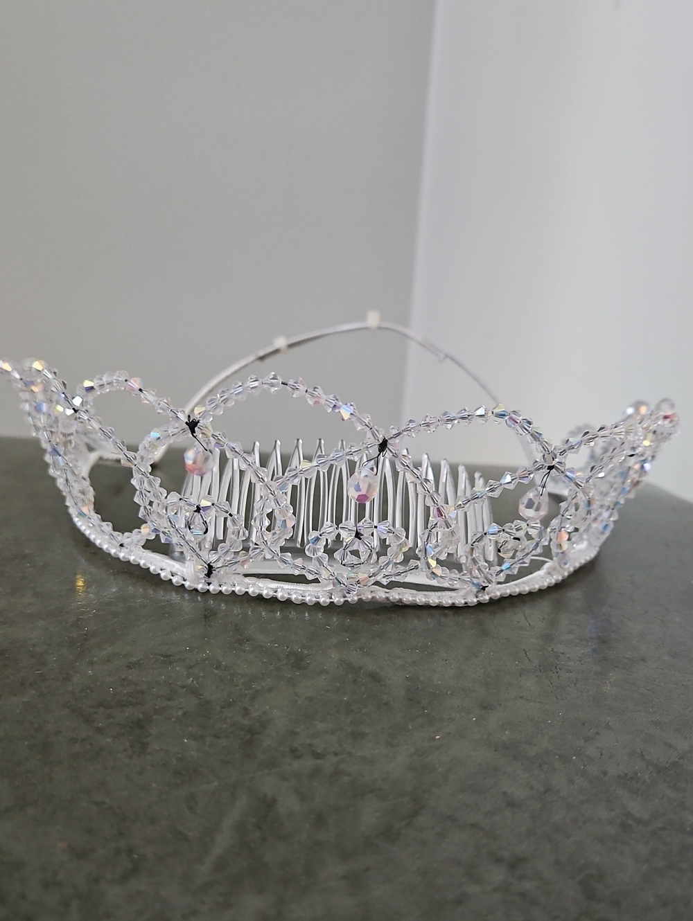 Vintage Silver Crystal Beaded Bridal Hair Comb Tiara
